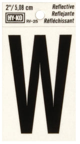 Hy-Ko RV-25/W Reflective Letter, 1-1/2 in W x 3 in H Dimensions, Character: W, 2 in H Character, Black Character, Vinyl, Pack of 10