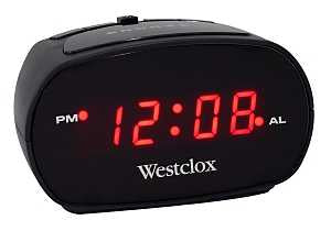 Westclox 70044A Alarm Clock, LED Display, Black Case, 4-3/4 in W x 3-1/2 in D x 2-1/2 in H