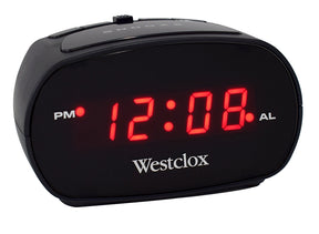 Westclox 70044A Alarm Clock, LED Display, Black Case, 4-3/4 in W x 3-1/2 in D x 2-1/2 in H