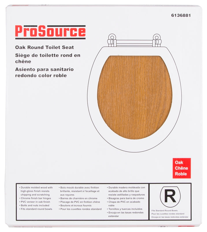 ProSource T-17WO-3L-C Toilet Seat, Round, MDF with Plastic Wood Veneer, Oak Wood, Bar Hinge