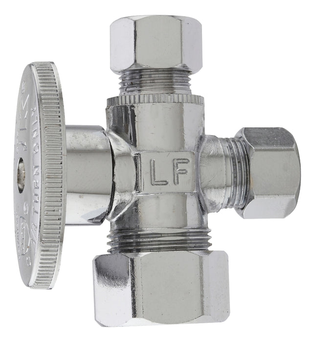 Plumb Pak PP20115LF Stop Valve, 5/8 x 3/8 x 3/8 in Connection, Compression, 400 psi Pressure, Quarter-Turn Actuator
