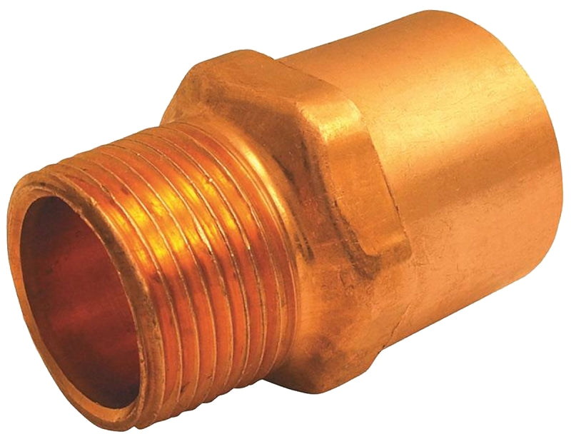 Nibco 604 Series W01190T Pipe Adapter, 3/8 x 1/2 in, Sweat x MPT, Copper, 779 psi Pressure
