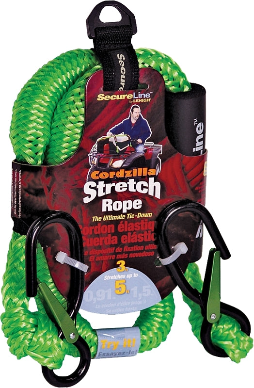 SecureLine CZB3 Stretch Rope, 8 mm Dia, 3 ft L, Polypropylene, Green