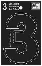 Hy-Ko 30400 Series 30403 Die-Cut Number, Character: 3, 3 in H Character, Black Character, Vinyl, Pack of 10