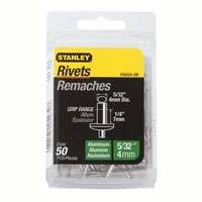 STANLEY PAA54-5B Pop Rivet, Reusable, 1/4 in Grip, 5/32, 1-3/4 in L, Aluminum, 50/PK