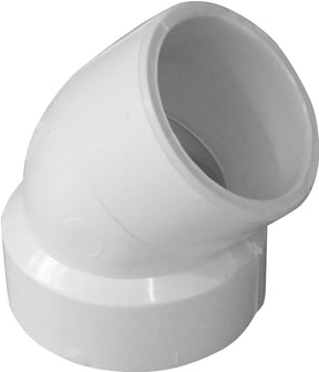 Canplas 192421P Pipe Elbow, 1-1/2 in, Hub x Spigot, 45 deg Angle, PVC, White, SCH 40 Schedule, Street Elbow