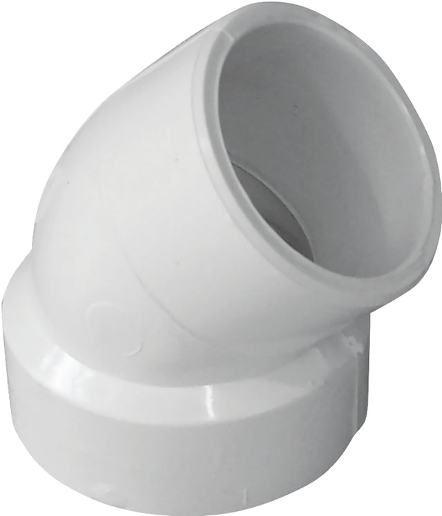 Canplas 192421P Pipe Elbow, 1-1/2 in, Hub x Spigot, 45 deg Angle, PVC, White, SCH 40 Schedule, Street Elbow