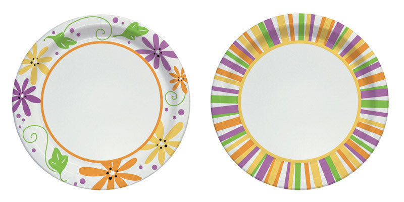Solo Paper Mixed Garden Party Stripes and Flowers Design Plate 7 in. D 48 pk, Pack of 12
