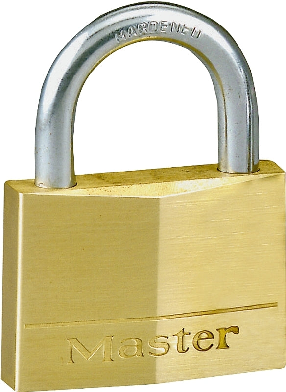 Master Lock 150D Padlock, Keyed Different Key, 9/32 in Dia Shackle, 1 in H Shackle, Steel Shackle, Solid Brass Body