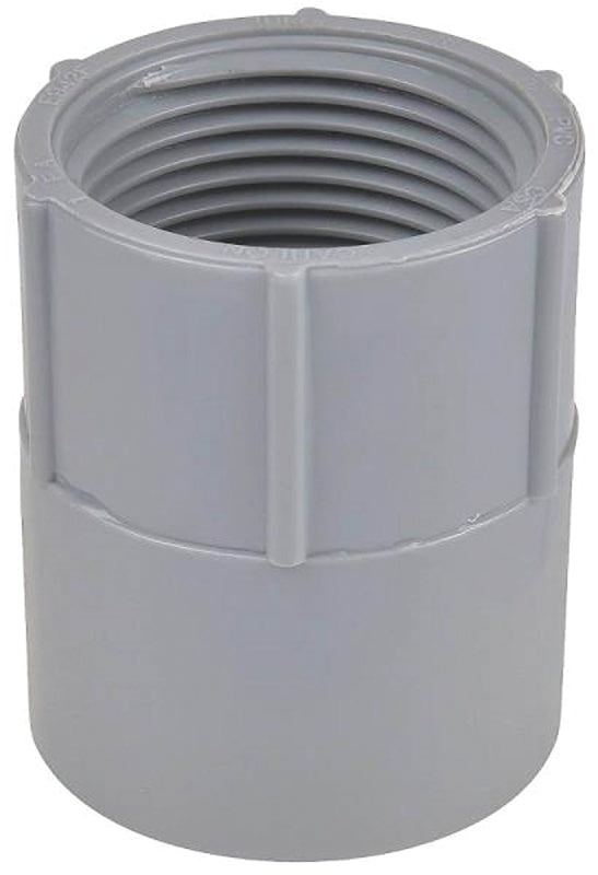 Carlon E942L-CAR Conduit Adapter, 3 in FPT x Socket, 3-31/32 in Dia, 3-1/16 in L, PVC, Gray