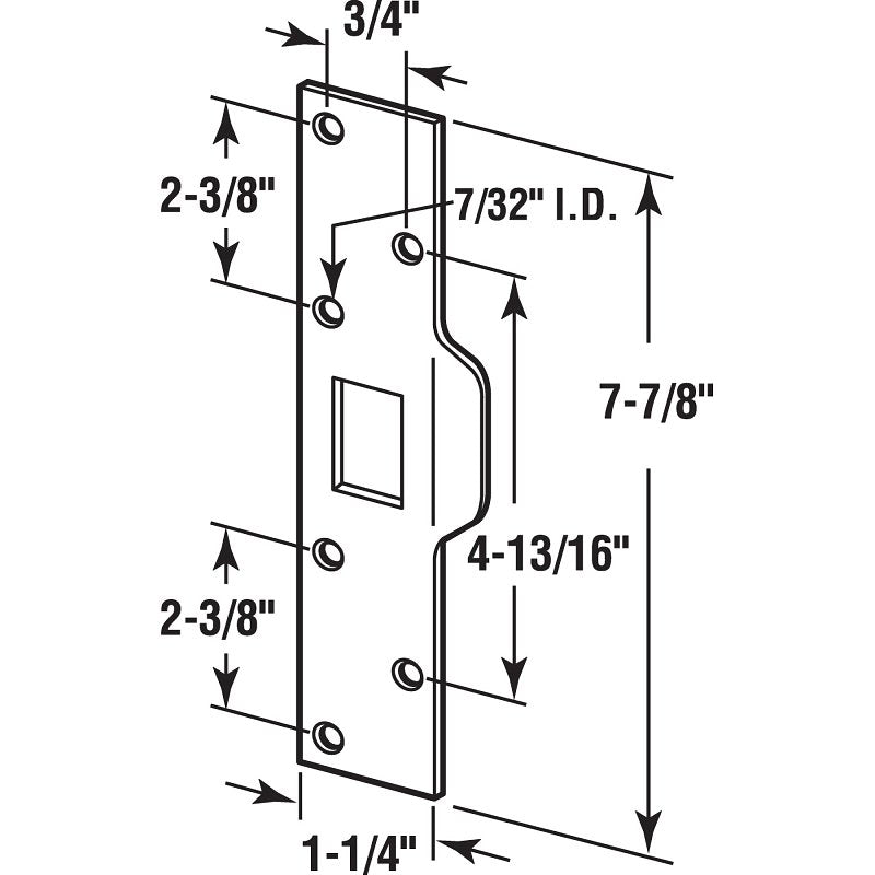 Defender Security U 9426 Maximum Security Latch Strike, 7-7/8 in L, 1-1/4 in W, Steel, Brass