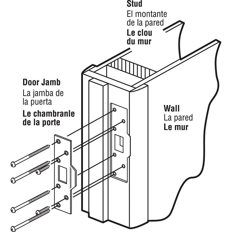 Defender Security U 9426 Maximum Security Latch Strike, 7-7/8 in L, 1-1/4 in W, Steel, Brass
