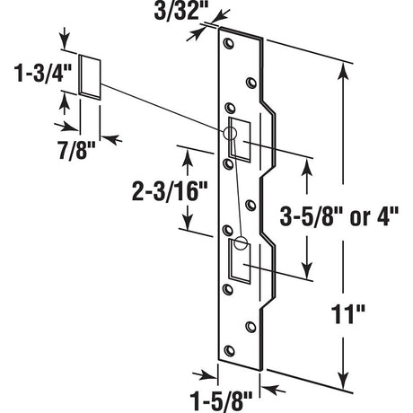 Defender Security U 9427 Combination Door Strike Plate, 11 in L, 1-5/8 in W, Steel, Brass