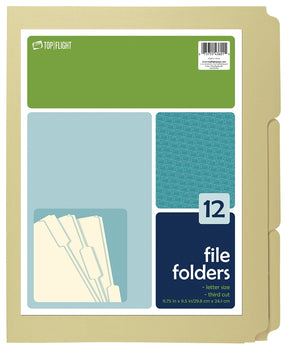 Top Flight 4611415 File Folder, 12 x 9-1/2 in Sheet, 12 Sheet, Plain Tab, Pack of 12