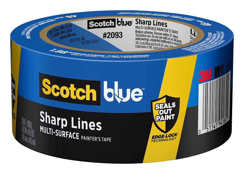 ScotchBlue PROSharp Series 2093+-48EC Painter's Tape, 60 yd L, 1.88 in W, Crepe Paper Backing, Blue