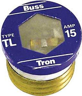 Bussmann BP/TL-15 Plug Fuse, 15 A, 125 V, 10 kA Interrupt, Time Delay Fuse, Plastic Body