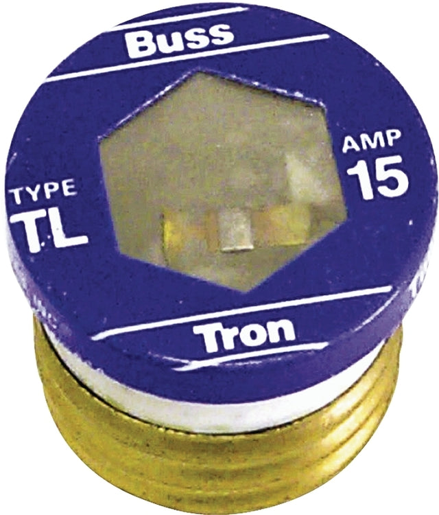 Bussmann BP/TL-15 Plug Fuse, 15 A, 125 V, 10 kA Interrupt, Time Delay Fuse, Plastic Body