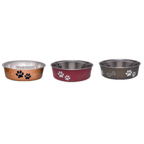 Loving Pets Assorted Bones and Paw Prints Stainless Steel Medium Pet Bowl For Dog