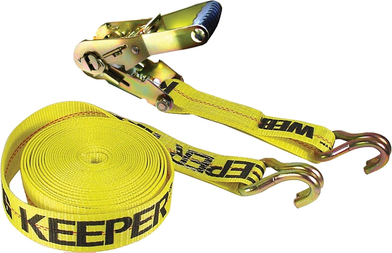 Keeper 04622 Tie-Down, 2 in W, 27 ft L, Polyester, Yellow, 3333 lb, J-Hook End Fitting