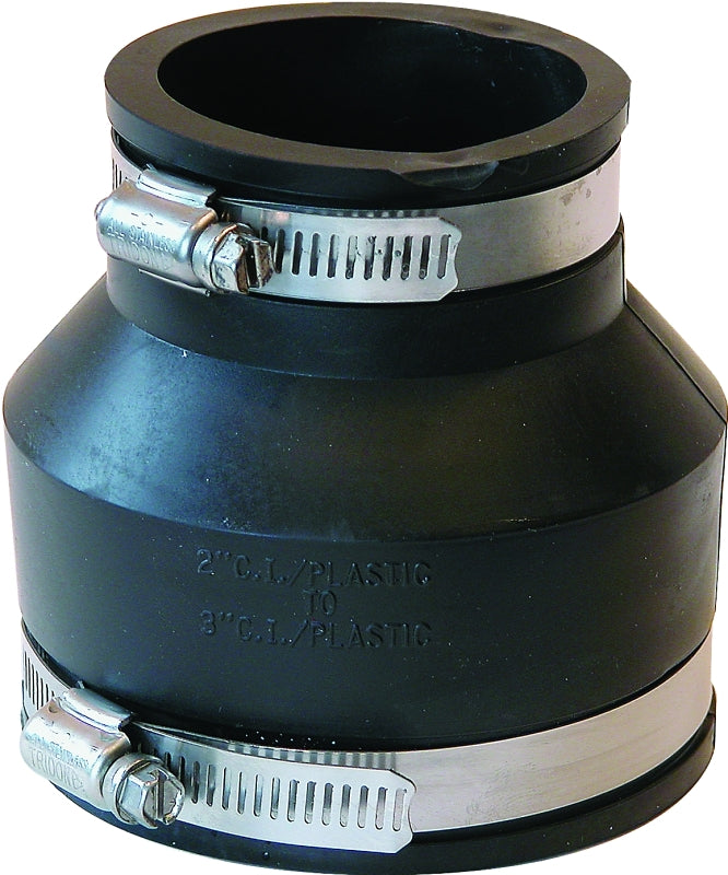 Fernco P1056-32 Flexible Coupling, 3 x 2 in, PVC, Black, 4.3 psi Pressure