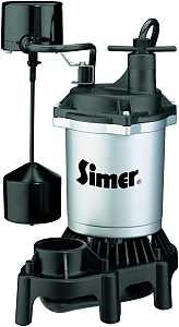Simer 2164 Sump Pump, 660 gph, 1-Phase, 3.9 A, 115 V, 0.33 hp, 1-1/2 in Outlet, 22 ft Max Head, Thermoplastic