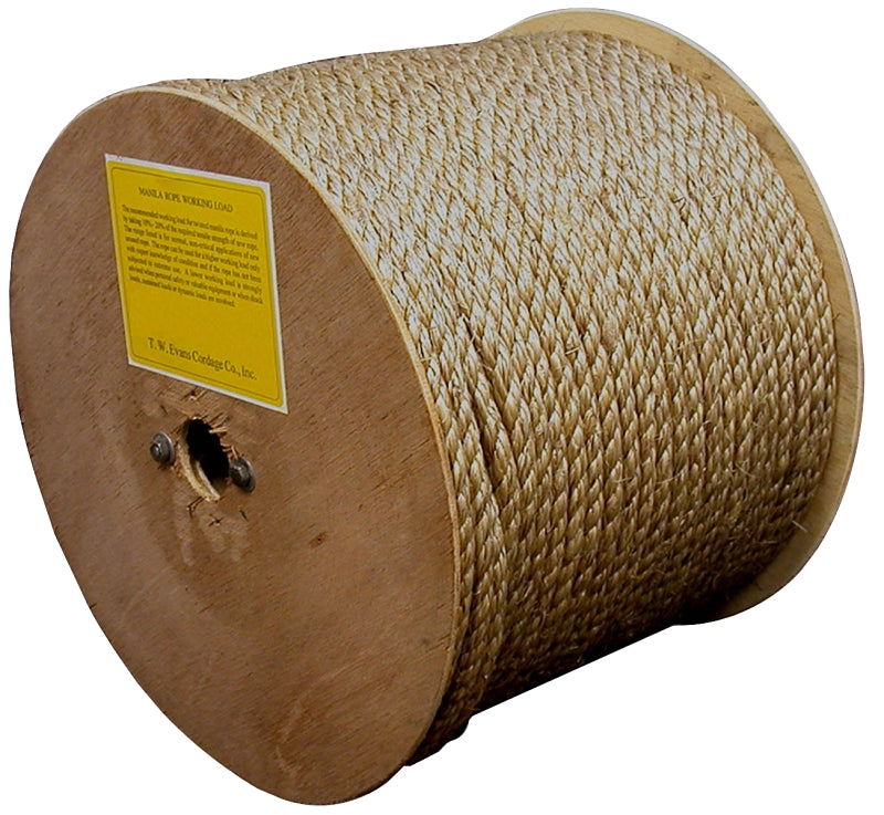 T.W. Evans Cordage 25-003 Rope, Twisted Rope Construction, 3/8 in Dia, 600 ft L, Manila, Natural