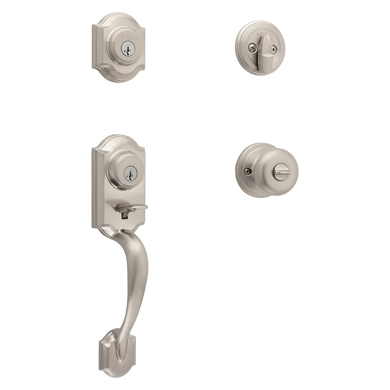 Kwikset 95530-018 Handleset, 2 Grade, Satin Nickel, 2-3/8 x 2-3/4 in Backset, KW1 Keyway, 1-3/4 in Thick Door