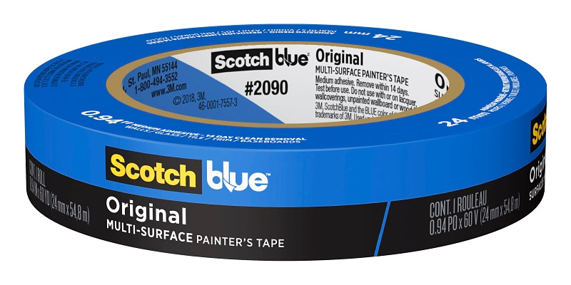 ScotchBlue 2090-24E Painter's Tape, Original Multi-Surface, 60 yd L, 0.94 in W, Crepe Paper Backing, Blue