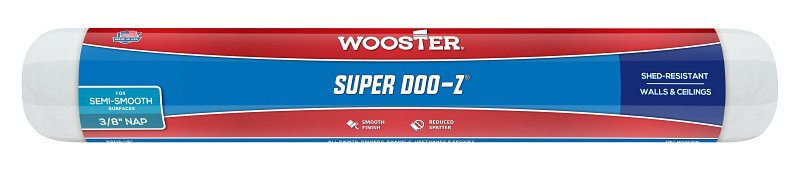 Wooster SUPER DOO-Z R205-18 Roller Cover, 3/8 in Thick Nap, 18 in L, Fabric Cover, White