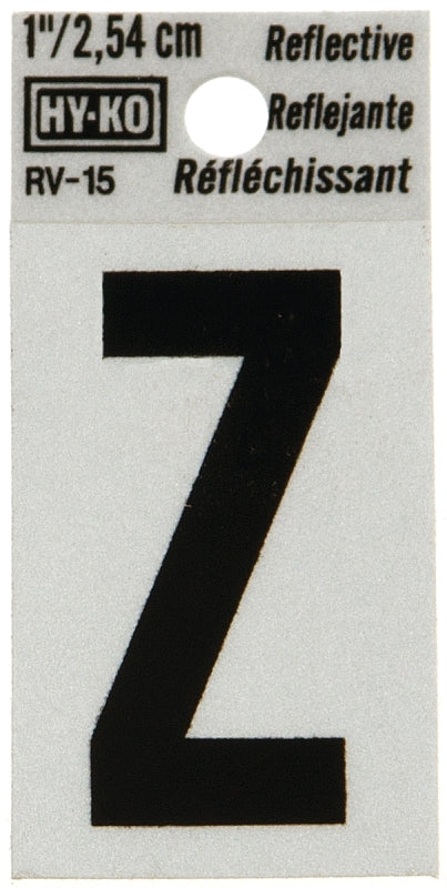 Hy-Ko RV-15/Z Reflective Letter, Character: Z, 1 in H Character, Black Character, Silver Background, Vinyl, Pack of 10