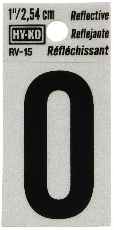 Hy-Ko RV-15/O Reflective Letter, Character: O, 1 in H Character, Black Character, Silver Background, Vinyl, Pack of 10