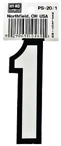 Hy-Ko PS-20 Series PS-20/1 Self-Adhesive Reflective Number, Character: 1, 3-1/4 in H Character, Black/White Character, Pack of 10