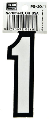 Hy-Ko PS-20 Series PS-20/1 Self-Adhesive Reflective Number, Character: 1, 3-1/4 in H Character, Black/White Character, Pack of 10