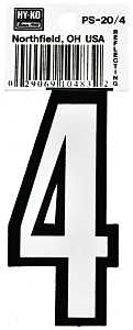 Hy-Ko PS-20 Series PS-20/4 Self-Adhesive Reflective Number, Character: 4, 3-1/4 in H Character, Black/White Character, Pack of 10
