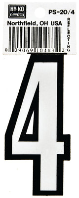 Hy-Ko PS-20 Series PS-20/4 Self-Adhesive Reflective Number, Character: 4, 3-1/4 in H Character, Black/White Character, Pack of 10