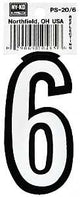 Hy-Ko PS-20/6 Reflective Sign, Character: 6, 3-1/4 in H Character, Black/White Character, Vinyl, Pack of 10