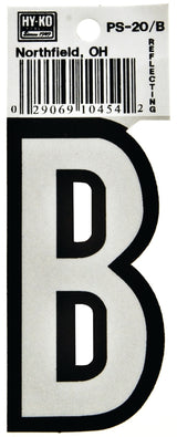 Hy-Ko PS-20/B Reflective Letter, Character: B, 3-1/4 in H Character, Black/White Character, Vinyl, Pack of 10
