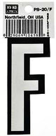 Hy-Ko PS-20/F Reflective Letter, Character: F, 3-1/4 in H Character, Black/White Character, Vinyl, Pack of 10