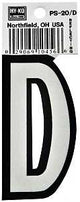 Hy-Ko PS-20/D Reflective Letter, Character: D, 3-1/4 in H Character, Black/White Character, Vinyl, Pack of 10