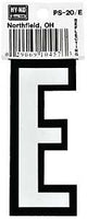 Hy-Ko PS-20/E Reflective Letter, Character: E, 3-1/4 in H Character, Black/White Character, Vinyl, Pack of 10