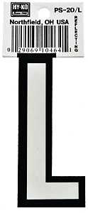 Hy-Ko PS-20/L Reflective Letter, Character: L, 3-1/4 in H Character, Black/White Character, Vinyl, Pack of 10