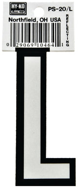 Hy-Ko PS-20/L Reflective Letter, Character: L, 3-1/4 in H Character, Black/White Character, Vinyl, Pack of 10