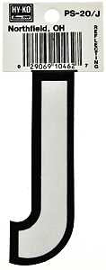 Hy-Ko PS-20/J Reflective Letter, Character: J, 3-1/4 in H Character, Black/White Character, Vinyl, Pack of 10