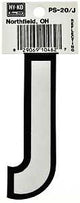 Hy-Ko PS-20/J Reflective Letter, Character: J, 3-1/4 in H Character, Black/White Character, Vinyl, Pack of 10