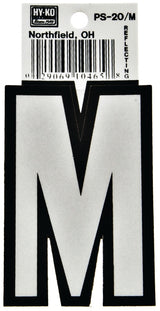 Hy-Ko PS-20/M Reflective Letter, Character: M, 3-1/4 in H Character, Black/White Character, Vinyl, Pack of 10