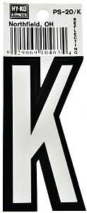 Hy-Ko PS-20/K Reflective Letter, Character: K, 3-1/4 in H Character, Black/White Character, Vinyl, Pack of 10