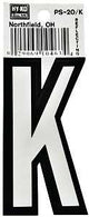 Hy-Ko PS-20/K Reflective Letter, Character: K, 3-1/4 in H Character, Black/White Character, Vinyl, Pack of 10