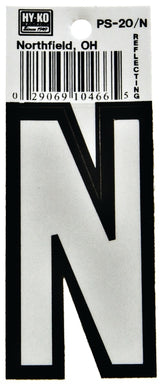 Hy-Ko PS-20/N Reflective Letter, Character: N, 3-1/4 in H Character, Black/White Character, Vinyl, Pack of 10