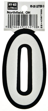 Hy-Ko PS-20/O Reflective Letter, Character: O, 3-1/4 in H Character, Black/White Character, Vinyl, Pack of 10