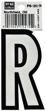Hy-Ko PS-20/R Reflective Letter, Character: R, 3-1/4 in H Character, Black/White Character, Vinyl, Pack of 10